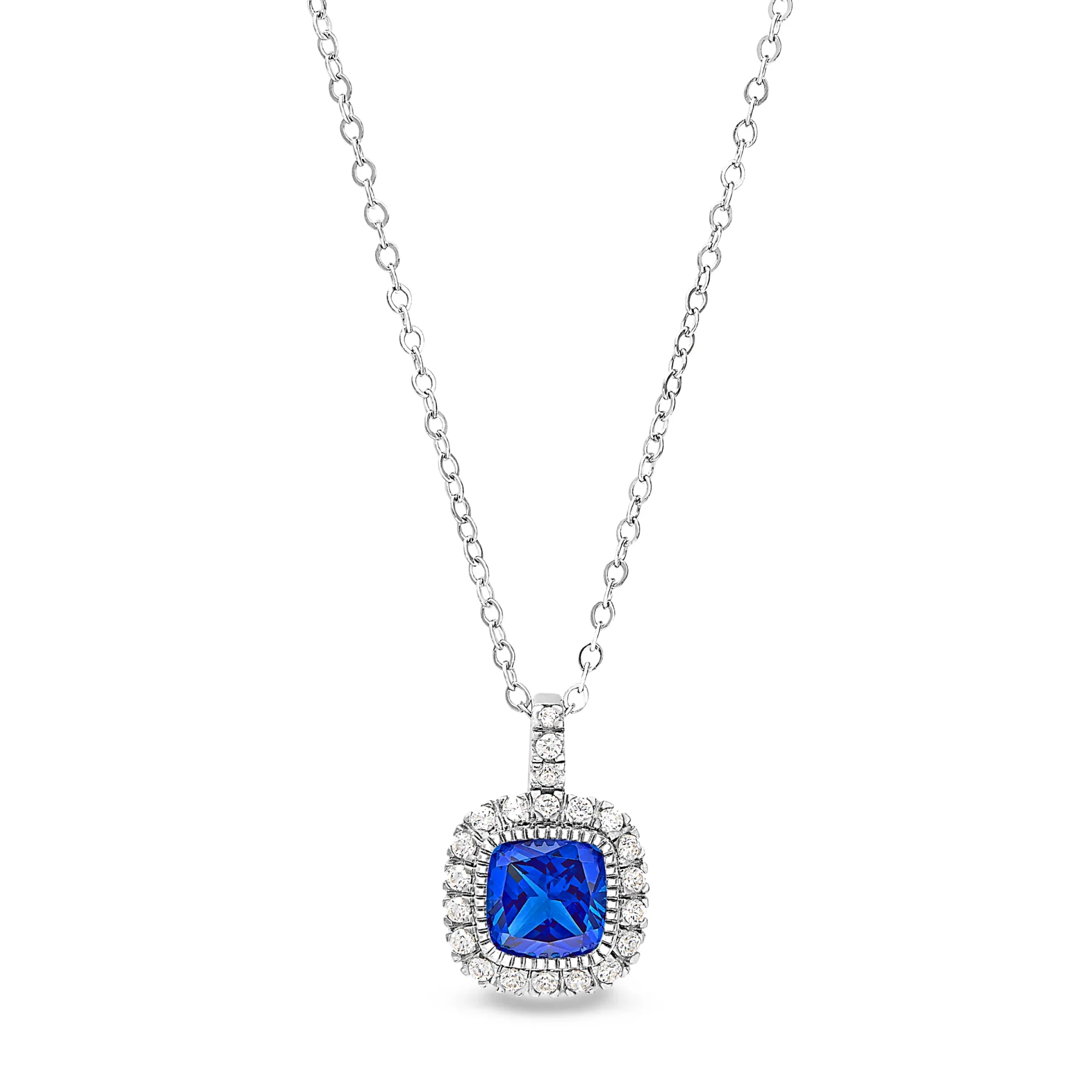 Cushion Cut September Birthstone Pendant in Minneapolis downtown skyway at Gittelson Jewelers